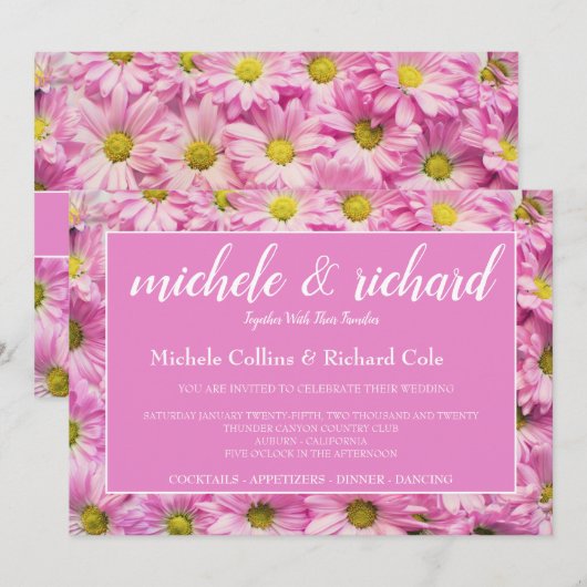 in roze bloemen bruiloft kaart (Voorkant / Achterkant)