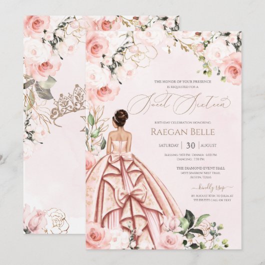  in Roze Blush Rozen Sweet Zestien verjaardag Kaart (Voorkant / Achterkant)