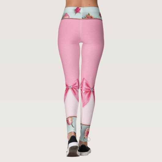 in roze bogen en bloemen leggings (Achterkant)