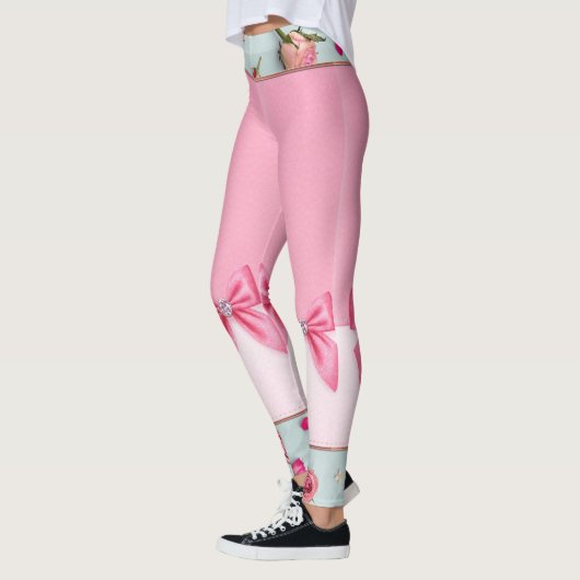  in roze bogen en bloemen leggings (Links)