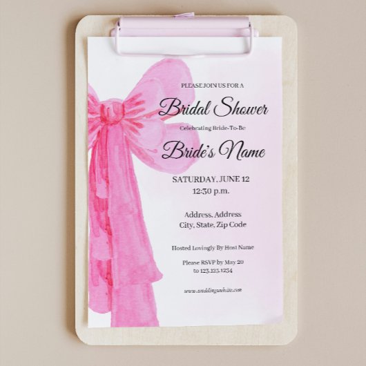  in Roze Bow Bridal Shower Invitation Kaart