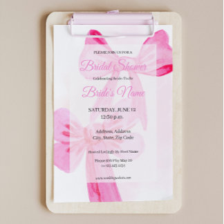 in Roze Bow Ribbon Bridal Shower Invitation Kaart