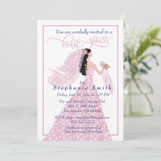 in roze bruidsdouche uitnodiging (Staand voorkant)