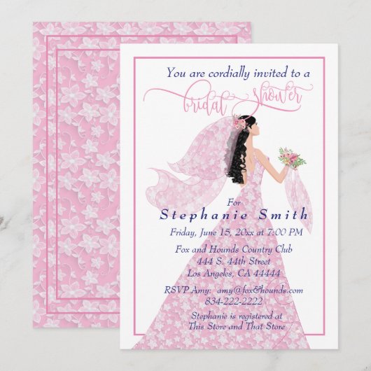 in roze bruidsdouche uitnodiging (Voorkant / Achterkant)