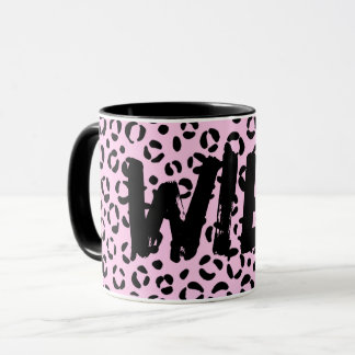 in roze dierenprint (gepersonaliseerd) mok