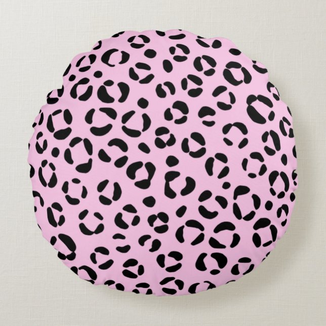  in roze dierenprint rond kussen (Voorkant)