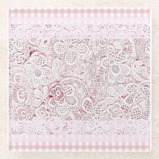 In roze en kant glazen onderzetter (Voorkant)