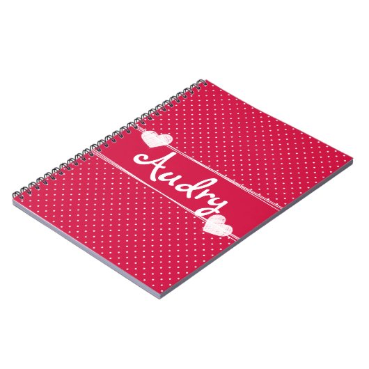  in roze en witte poka punts valentijn notitieboek (Linkerzijde)