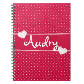  in roze en witte poka punts valentijn notitieboek (Voorkant)