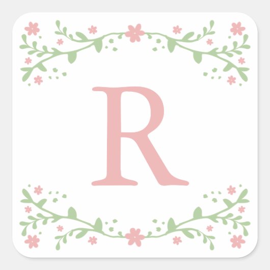 in Roze Floral Monogram Stickers (Voorkant)