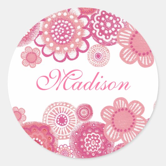  in roze geschilderde meisjes naam cupcake topper ronde sticker (Voorkant)