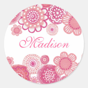 in roze geschilderde meisjes naam cupcake topper ronde sticker