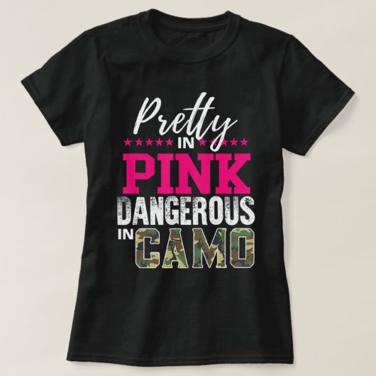  in roze gevaarlijk in camojachtmeisje t-shirt (Design voorkant)