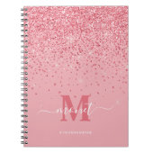  in Roze Glitter Glam Monogramnaam Notitieboek (Voorkant)