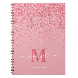  in Roze Glitter Glam Monogramnaam Notitieboek