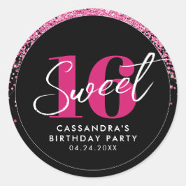 in Roze Glitter Glam Sweet Sixteen Ronde Sticker