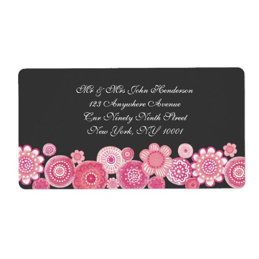 in Roze & Gray Floral Address Sticker (Voorkant)