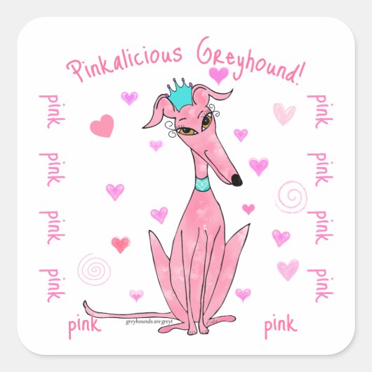 in roze Greyhound Party Favor Vierkante Sticker (Voorkant)
