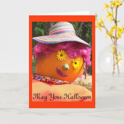 In Roze Halloween Kaart (Gele Bloem)