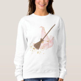  in roze heks Pet en bezem, sweatshirt
