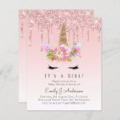  in Roze Het is een meisje - Baby shower Unicorn (Voorkant / Achterkant)