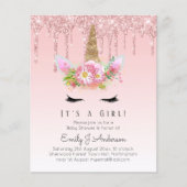 in Roze Het is een meisje - Baby shower Unicorn (Voorkant)