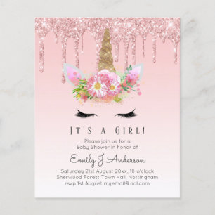  in Roze Het is een meisje - Baby shower Unicorn