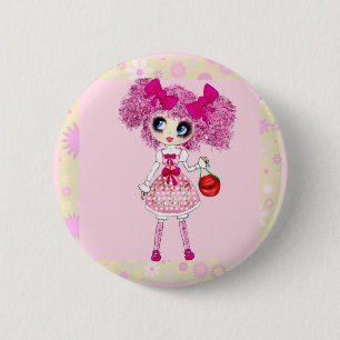 in Roze Kawaii Girl PinkyP Ronde Button 5,7 Cm