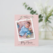  in roze Lijst Foto geboortebekendmaking Briefkaart (Staand voorkant)