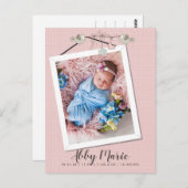  in roze Lijst Foto geboortebekendmaking Briefkaart (Voorkant / Achterkant)