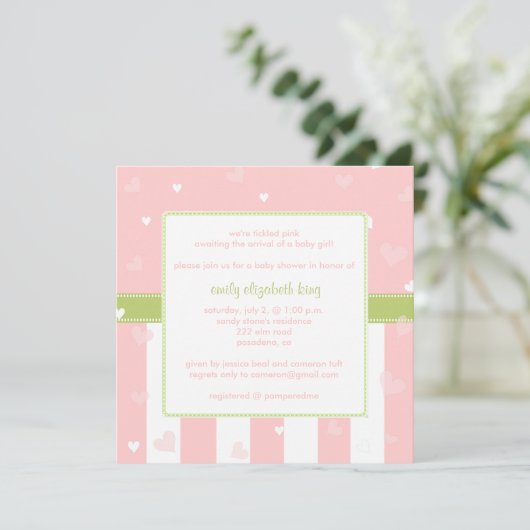 in Roze Little Hearts baby shower Kaart (Staand voorkant)