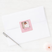  in roze meisje Foto geboorteaankondiging Vierkante Sticker (Envelop)