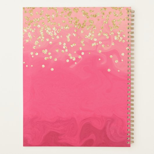 in Roze met Gouden Glitter en Monogram Planner (Achterkant)