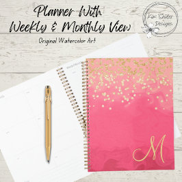  in Roze met Gouden Glitter en Monogram Planner