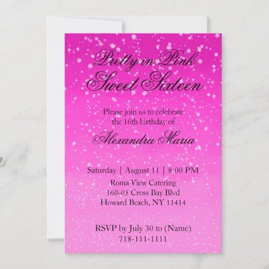  in roze Ombre Sweet 16 Invitation Kaart (Voorkant)