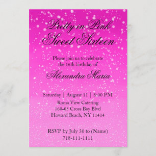  in roze Ombre Sweet 16 Invitation Kaart