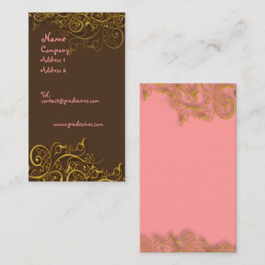  in Roze op chocolade met kaart met zwenkoppas Visitekaartje (Voorkant / Achterkant)