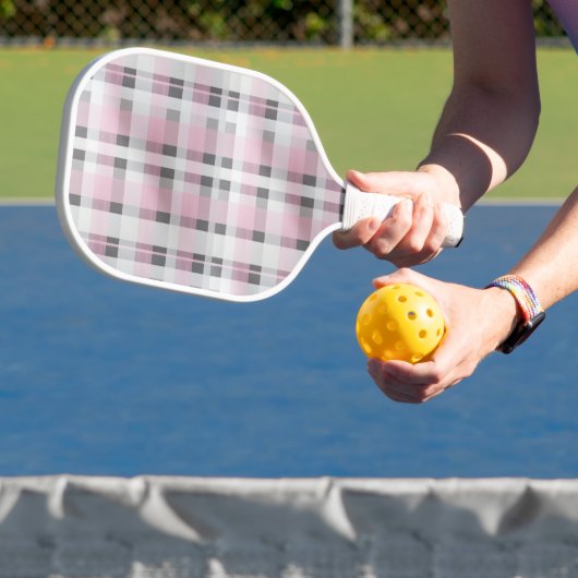  in Roze Plaid Pattern – Trendy Tartan Pickleball Paddle (Insitu)