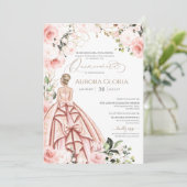  in Roze Prachtig Roos Elegant Quinceanera Kaart (Staand voorkant)