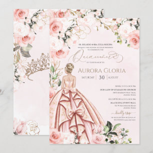 in Roze Prachtig Roos Elegant Quinceanera Kaart