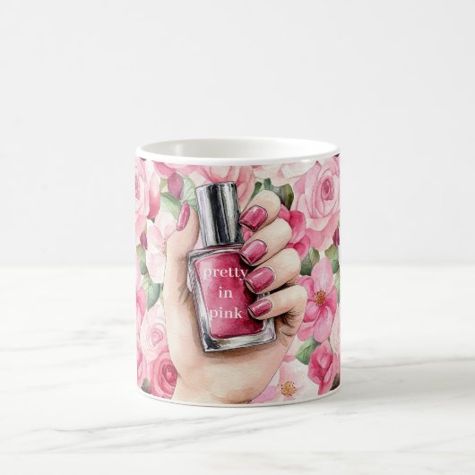 in Roze Rozen Bloemen Hand Nail Polish Koffiemok (Center)