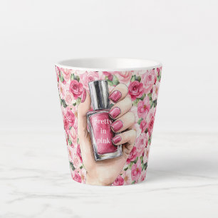  in Roze Rozen Bloemen Hand Nail Polish Latte Mok