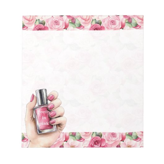 in Roze Rozen Bloemen Hand Nail Polish Notitieblok (Voorkant)
