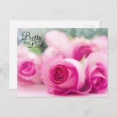 in roze rozen briefkaart (Voorkant / Achterkant)