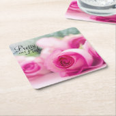  in roze rozen kartonnen onderzetters (Schuin)