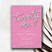 in Roze Strass Elegant 21e Verjaardag Kaart