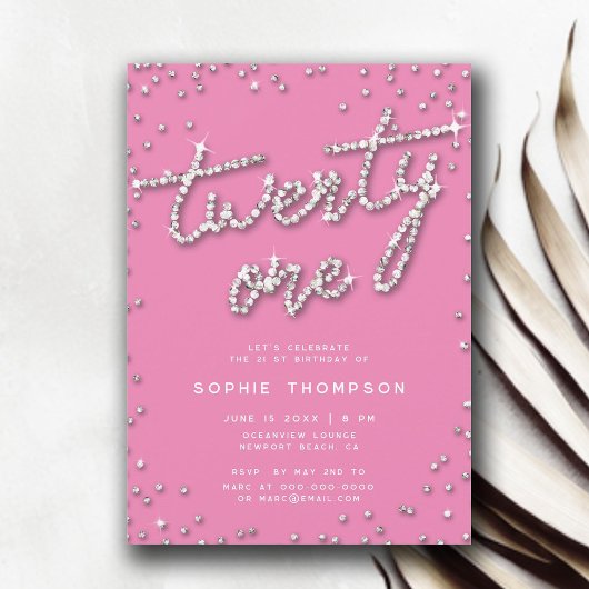 in Roze Strass Elegant 21e Verjaardag Kaart