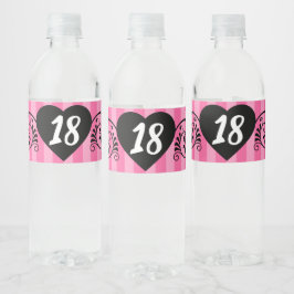  in roze strepen|Girly Birthday Party Waterfles Etiket