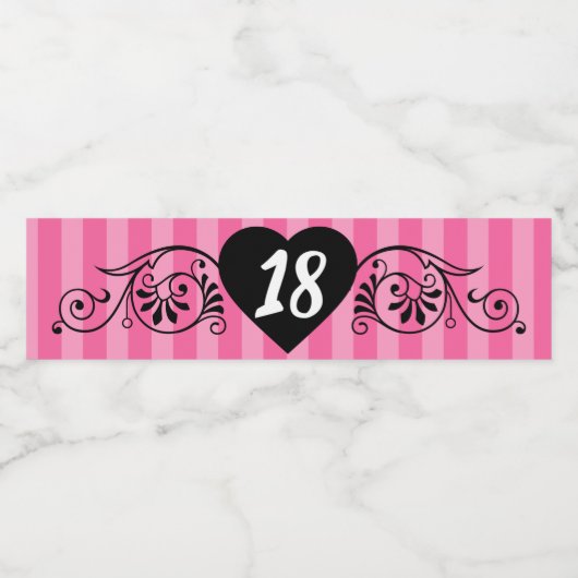  in roze strepen|Girly Birthday Party Waterfles Etiket (Enkel label)