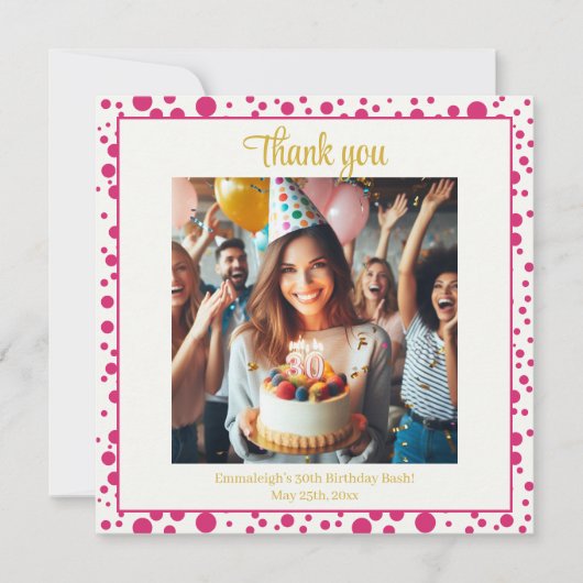  in roze thema cocktail Verjaardag Dank u Bedankkaart (Voorkant)